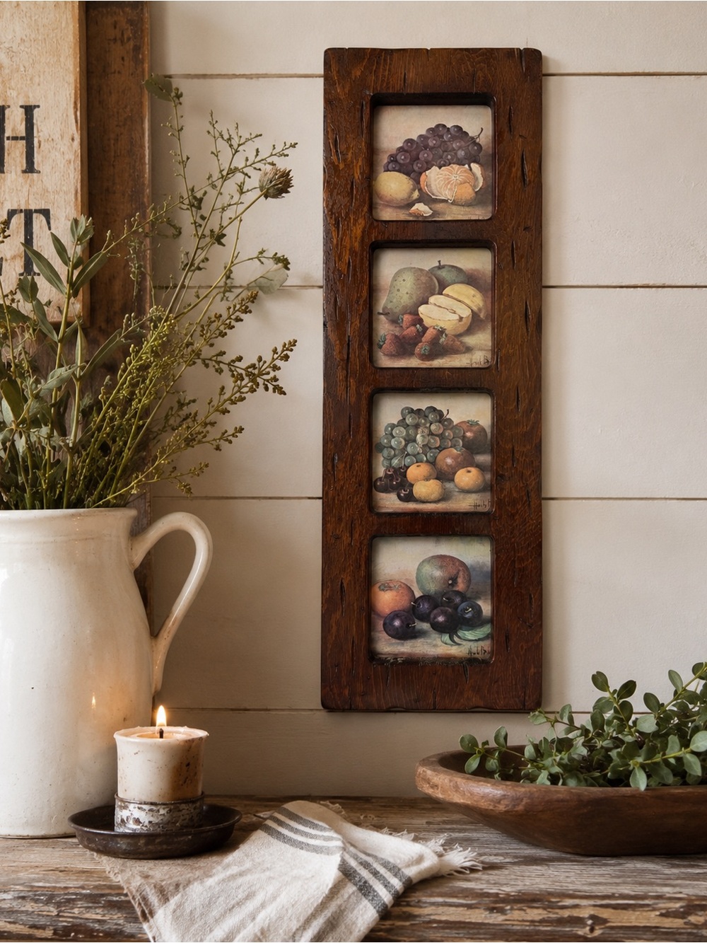 Vintage Rustic Wood Fruit Wall Art Country Farmhouse Kitchen Decor Cottagecore